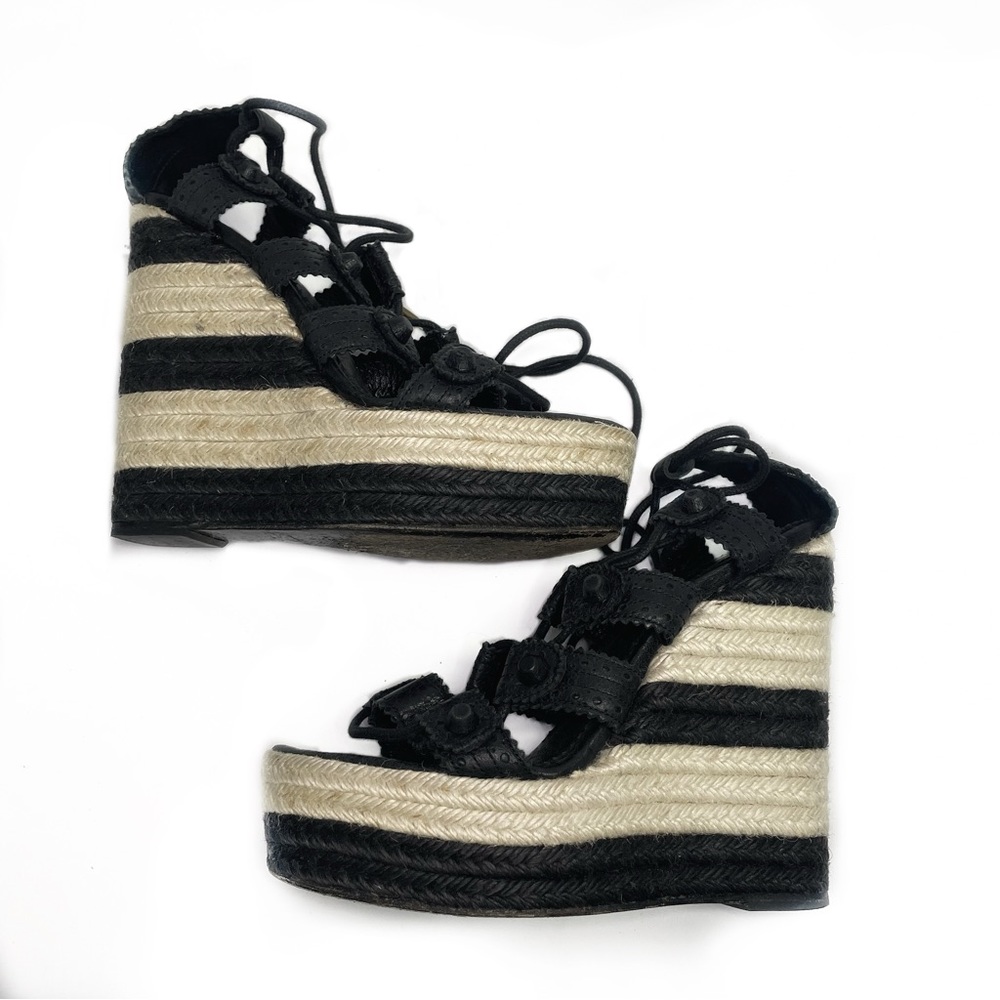 Balenciaga Brogue Espadrille Lace Up Platform Wedge Sandals Size 38 - Picture 2 of 4
